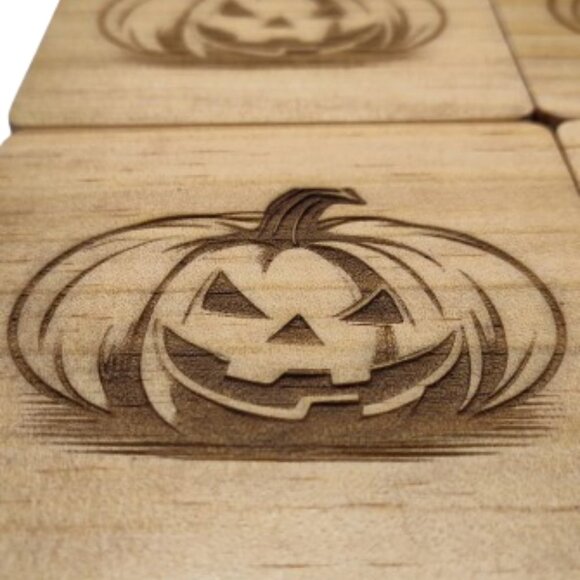 4" Wood Coasters Laser Engraved "Jack Lantern" - Picture 2 of 9